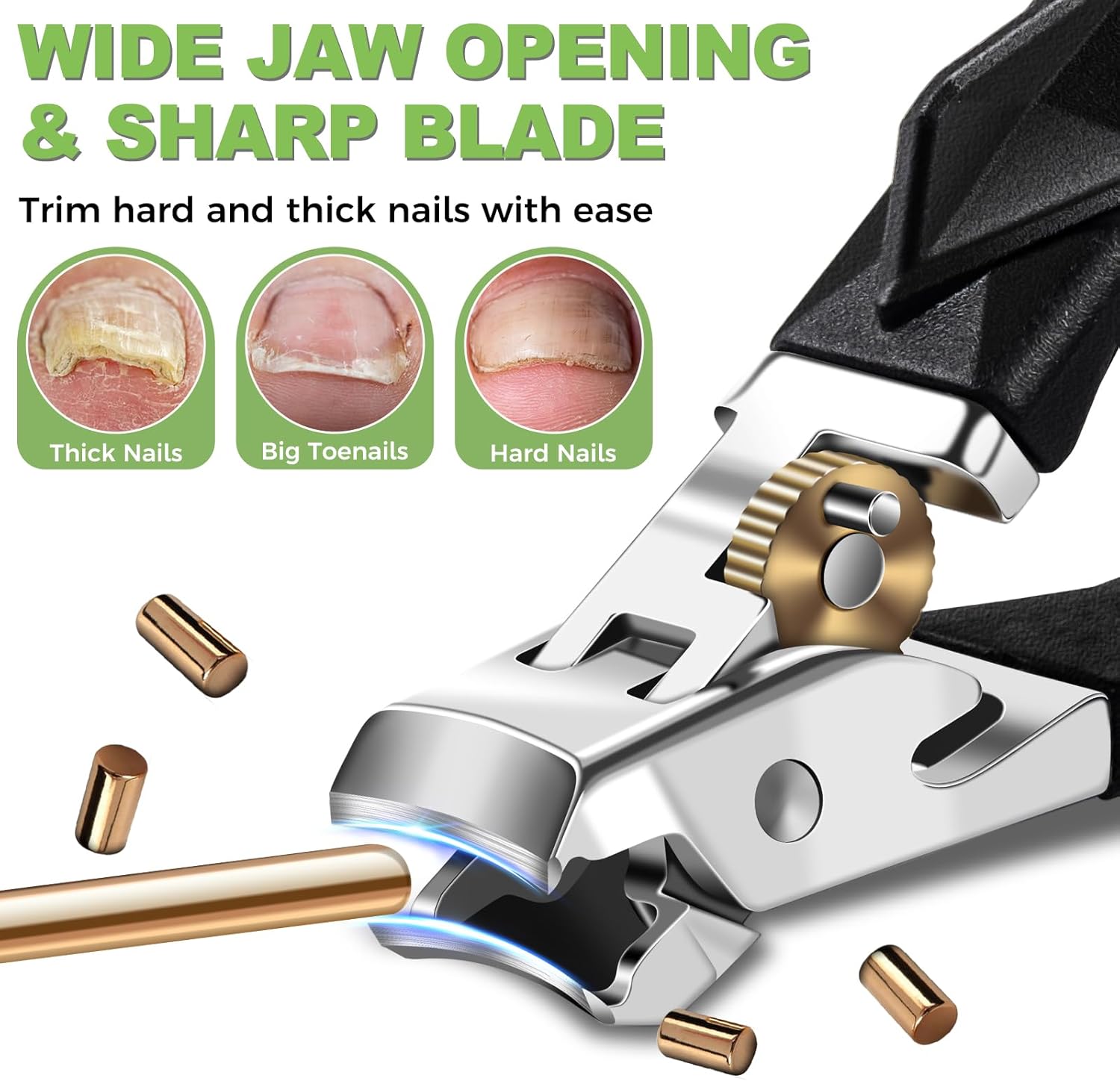 Toenail Clippers for Thick Toenails,  Wide Jaw Opening Nail Clippers, Heavy Duty Ingrown Toenail Clippers Nail Cutters, Ultra Sharp Slanted Nail Clippers with Long Handle