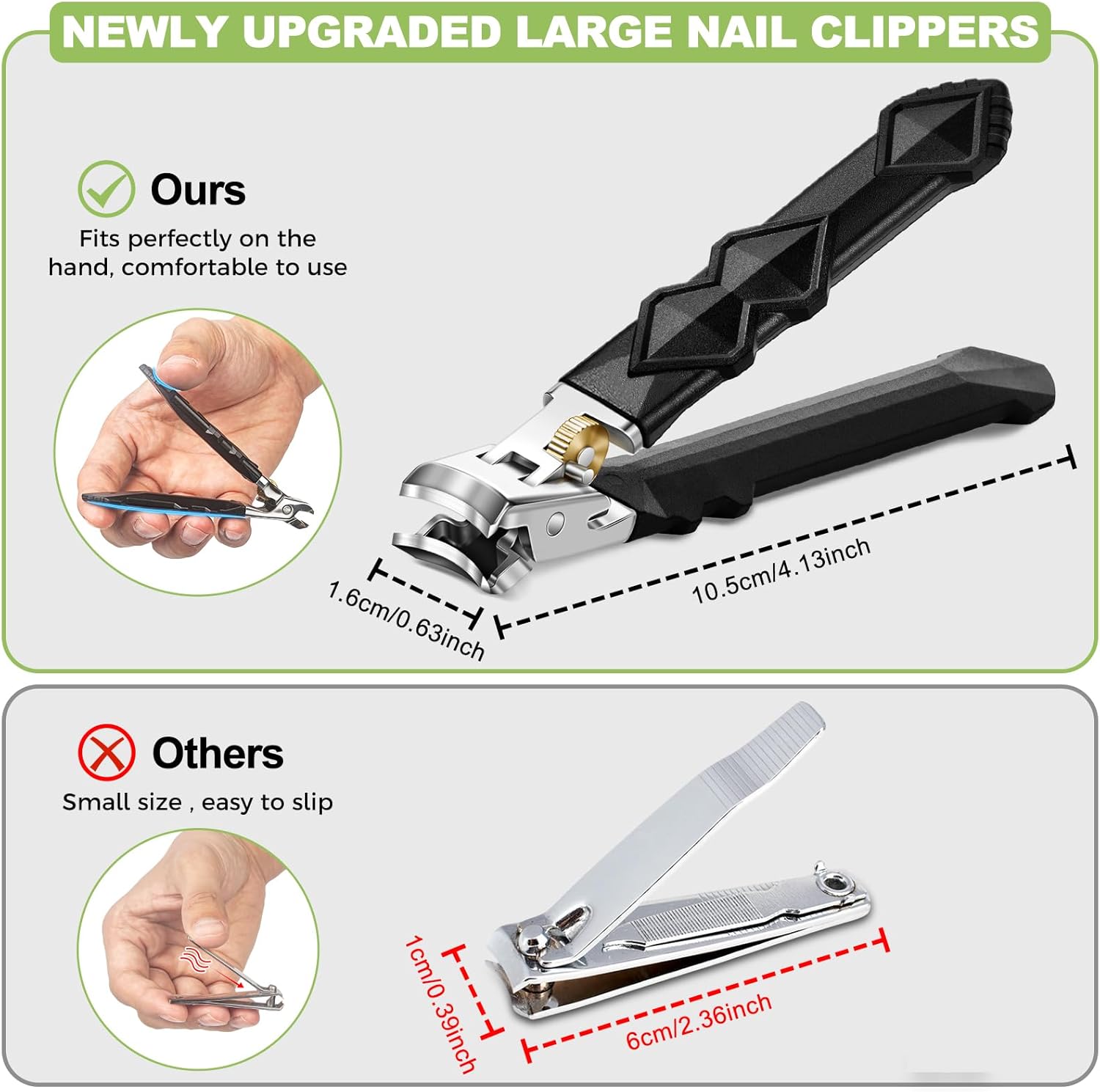 Toenail Clippers for Thick Toenails,  Wide Jaw Opening Nail Clippers, Heavy Duty Ingrown Toenail Clippers Nail Cutters, Ultra Sharp Slanted Nail Clippers with Long Handle