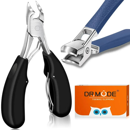 Wide jaw toenail clippers and nipper for thick nails, ergonomic grip, with storage box